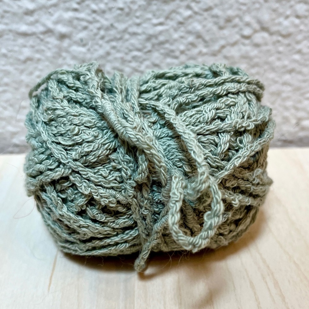 1.1oz ‘Classic Elite Sand’ Cotton Yarn. Nubby. Sage green. Partial Skein.